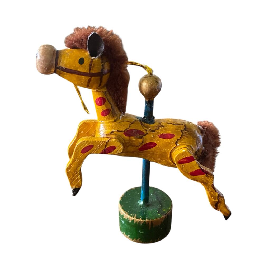 Vintage Hand Painted Wood Rocking Carnival Stick Horse Christmas Ornament
